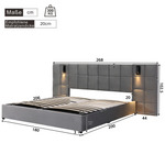 Upholstered Bed with Hydraulic Storage, Lamp and USB Charging, 180x200cm, Grey Velvet