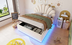 Upholstered Bed 140x200cm with Storage & LED Light, Beige Velvet