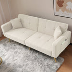 Sofa Bed Adjustable Angle Gold Legs Storage Pockets Fabric