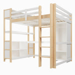 Loft Bed 140x200cm with Storage, Desk & Wardrobe, Natural