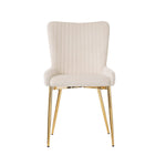 Velvet Dining Chair Set of 2 Gold Metal Legs Lumbar Support - Beige