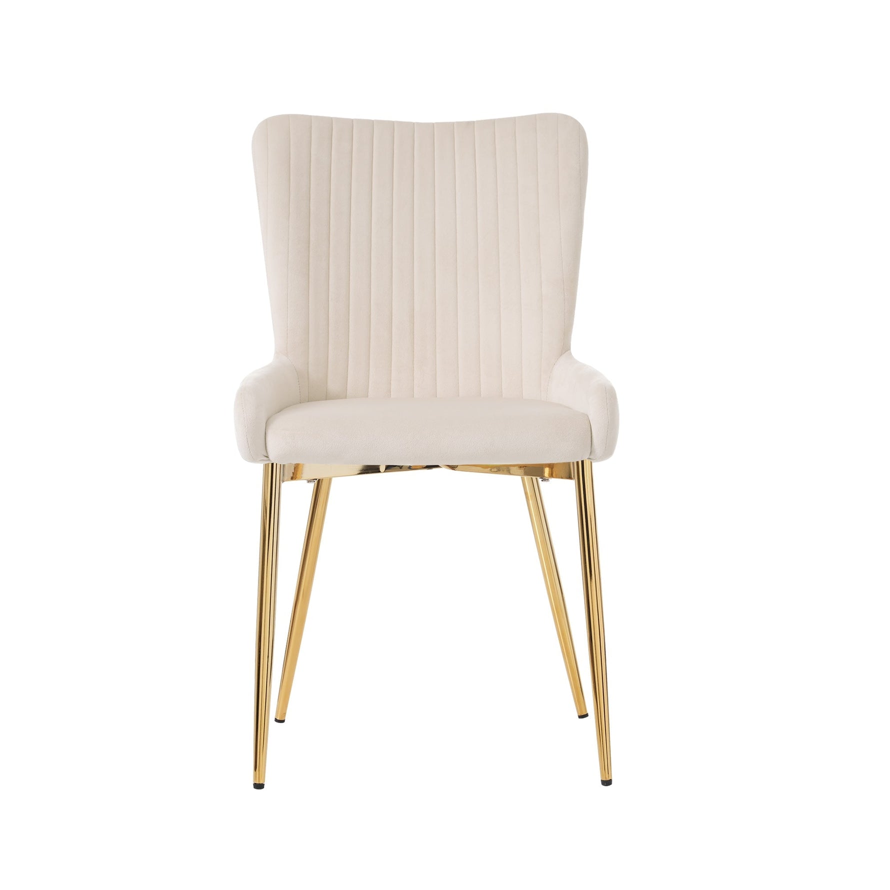 Velvet Dining Chair Set of 2 Gold Metal Legs Lumbar Support - Beige