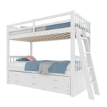 Bunk Bed 90x200cm House Bed Pull-out Bed 3 Drawers - White