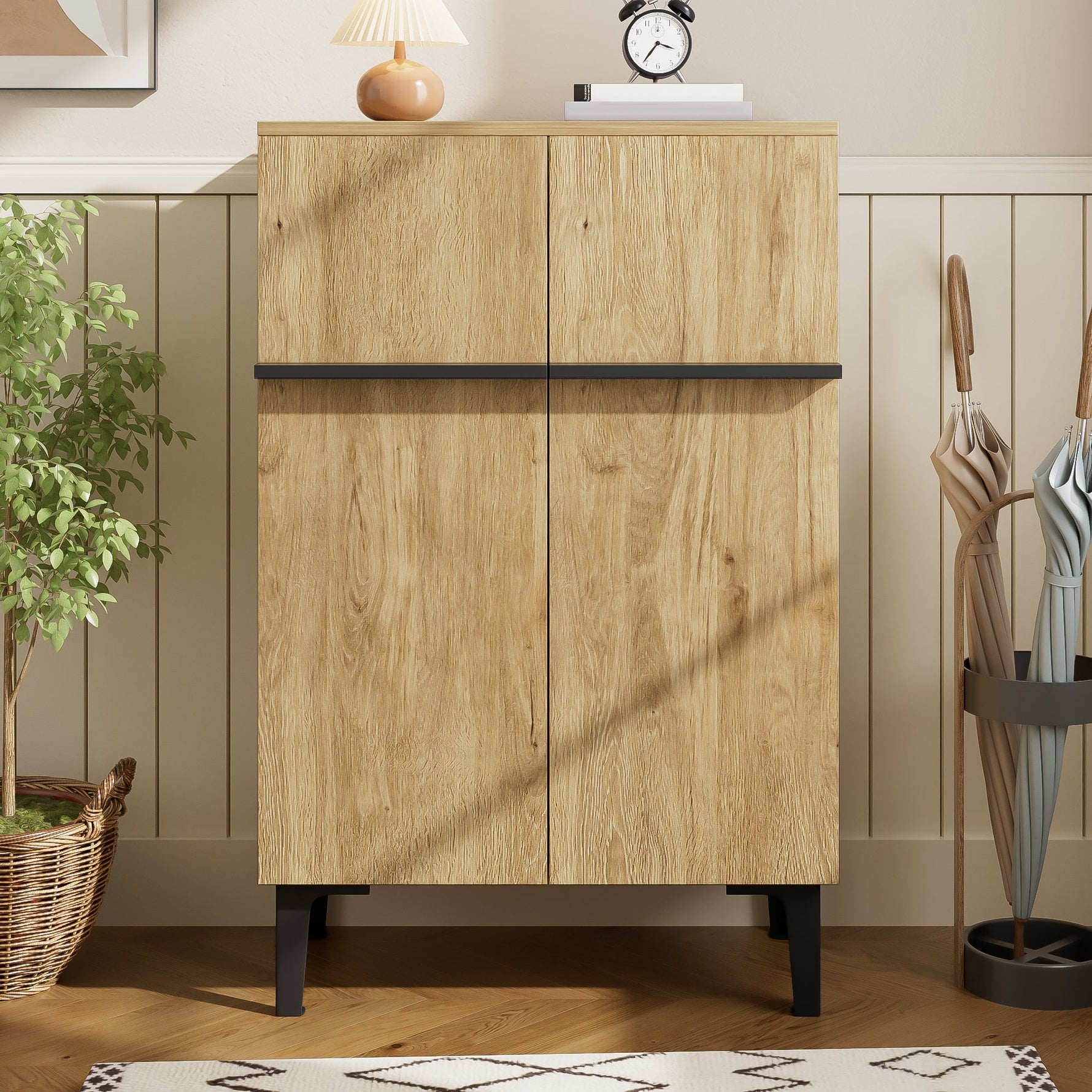 Shoe Cabinet Double Doors Adjustable Shelves - Modern 95x60x34.5cm