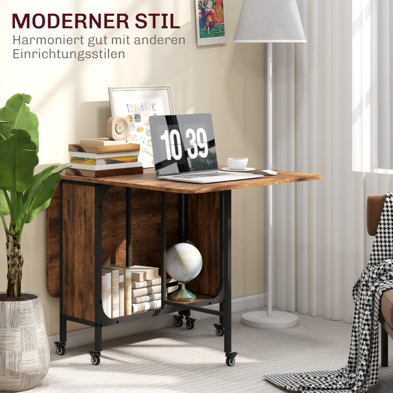 Folding Dining Table 6 Seater with Shelf 130x80x74cm - Reddish-brown