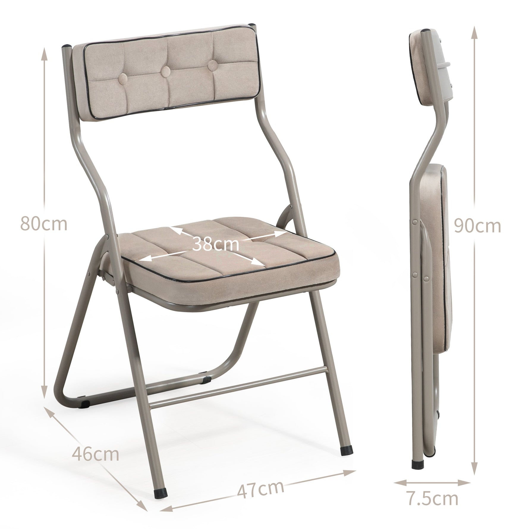 Padded Folding Chairs 2 Pack, Portable and Assembled with Cushion, Khaki