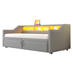 Upholstered Sofa Bed Extendable 90/180x200cm Storage LED USB - Light Grey