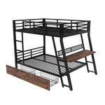 Loft Bed 140x200cm with Desk, LED & Drawers, Black Iron