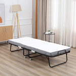 Guest Bed Folding Bed with Wheels, Steel and Foam, 200x75x42.5cm - White/Black