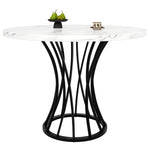 Round Dining Table 80x80cm Marbled Top 4-6 Seater - Black Legs