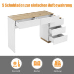 Desk and Dressing Table with 5 Storage Drawers, White and Oak