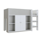 Loft Bed 90*200, Multifunctional with Storage, Wardrobe, Shelves, Ladder, Gray