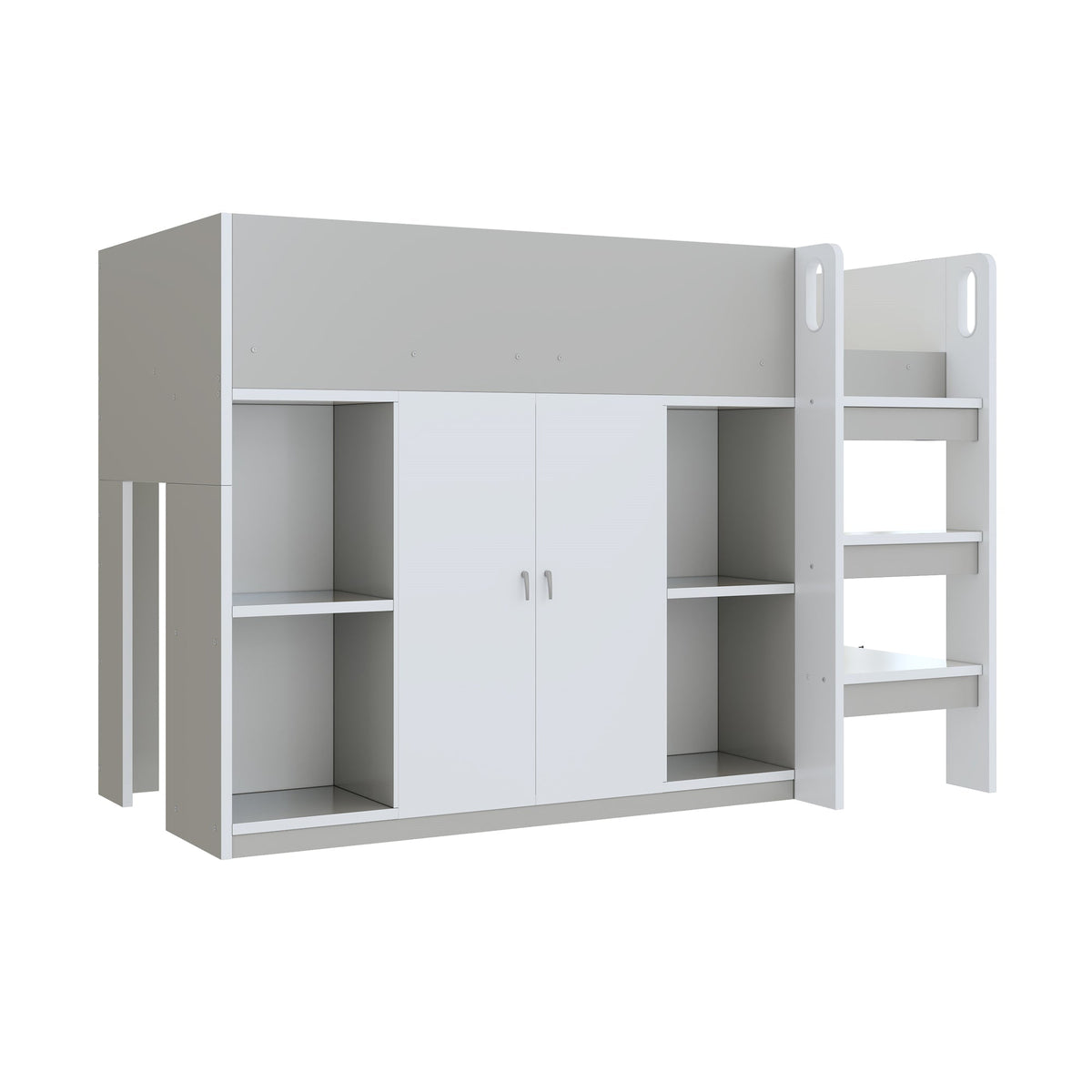 Loft Bed 90*200, Multifunctional with Storage, Wardrobe, Shelves, Ladder, Gray
