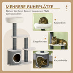 Cat Tree 98cm, Scratching Board, Cave, 3 Platforms, Grey and White