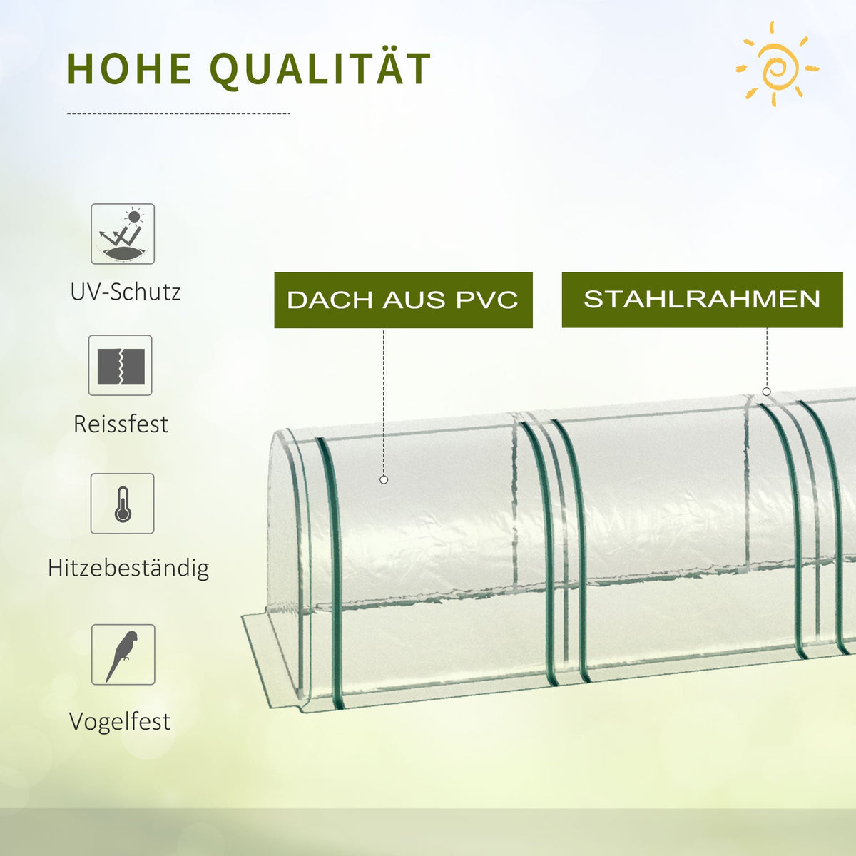 Tunnel Greenhouse, 4 Zippered Windows, Steel Frame, Robust Tarpaulin, Transparent