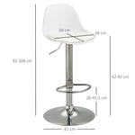Bar Stools, Set of 2, Swivel, Height-Adjustable, White Faux Leather and Steel