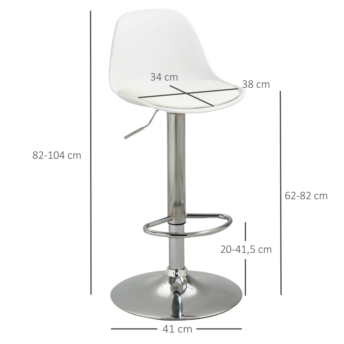 Bar Stools, Set of 2, Swivel, Height-Adjustable, White Faux Leather and Steel