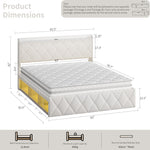 Upholstered Double Bed 160x200cm, USB LED & 6 Drawers, White Plush
