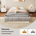 Upholstered Bed, 140x200cm, LED Light, Hydraulic Floating, Beige
