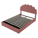 Upholstered Bed, 140x200cm, Floral Headboard, Hydraulic Storage, Pink Velvet