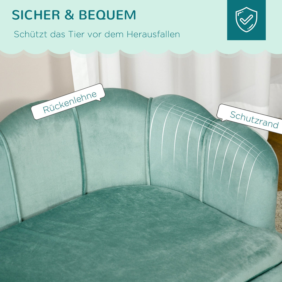 Dog Sofa, Backrest & Wooden Legs, Soft Cover, Green