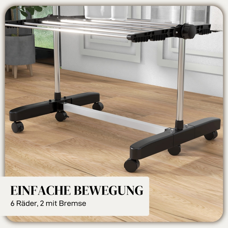 Clothes Airer, 5 Tiers Foldable, One-Click System, Black + Silver