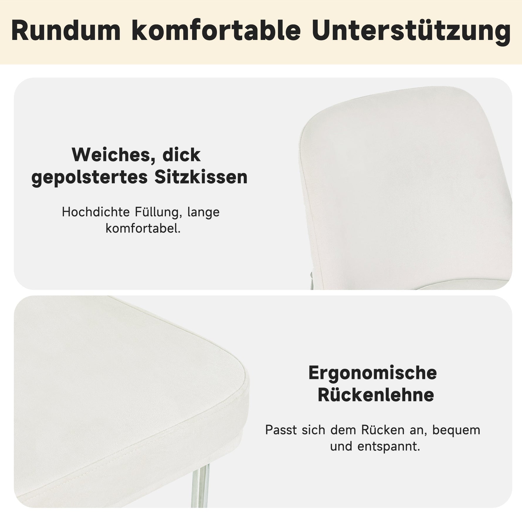 Dining Chairs Set of 2 Thickened Cushion Modern Metal Legs - Beige Velvet