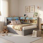 Daybed with Hydraulic Storage, LED and USB, Grey Velvet