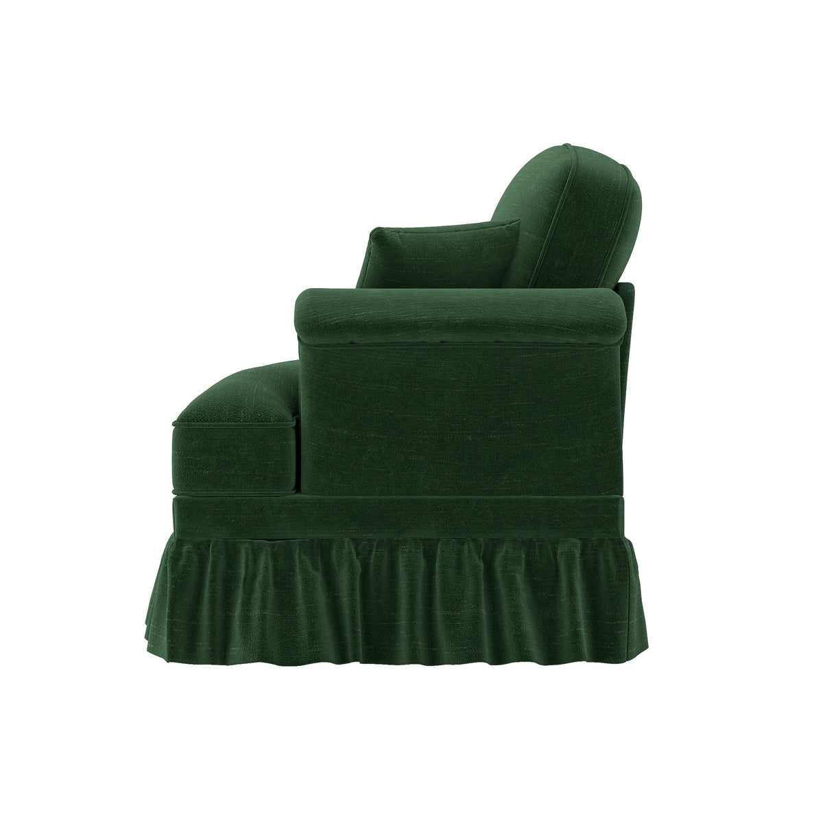 Windsor Cloud Sofa with Removable Ruffle Skirt and Cushion, Chenille Green