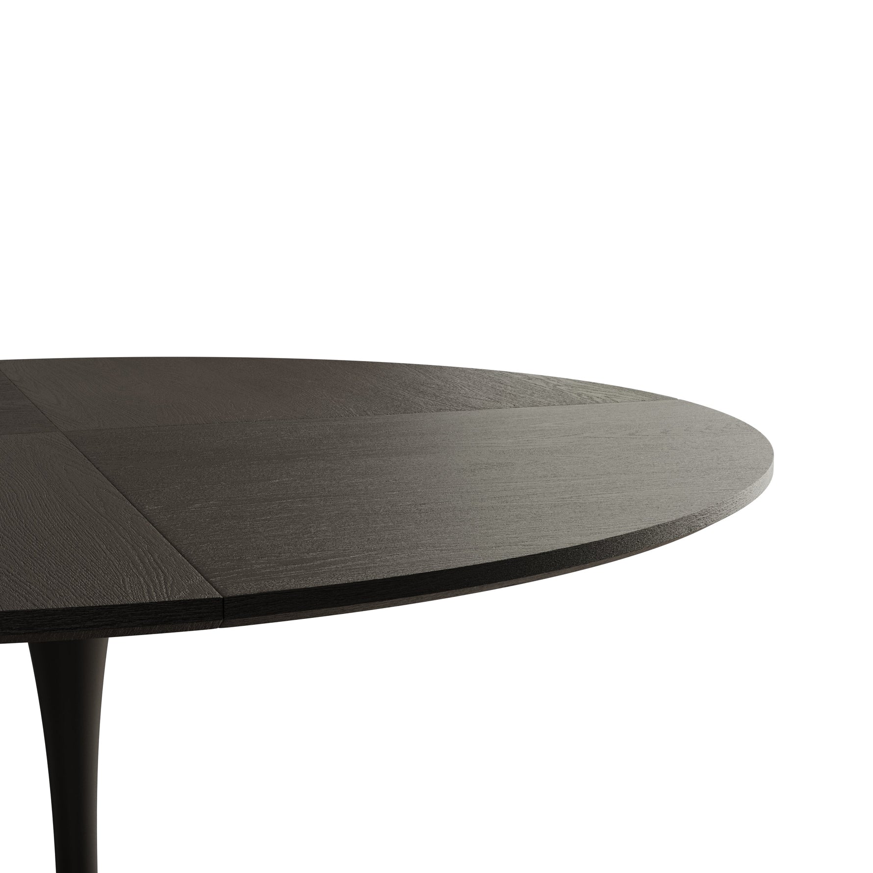 Modern Round Dining Table, Patchwork Black Wood Grain Top, Metal Base