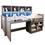 Children's Bed 90x200cm with Desk & LED Light, Solid Wood, Grey