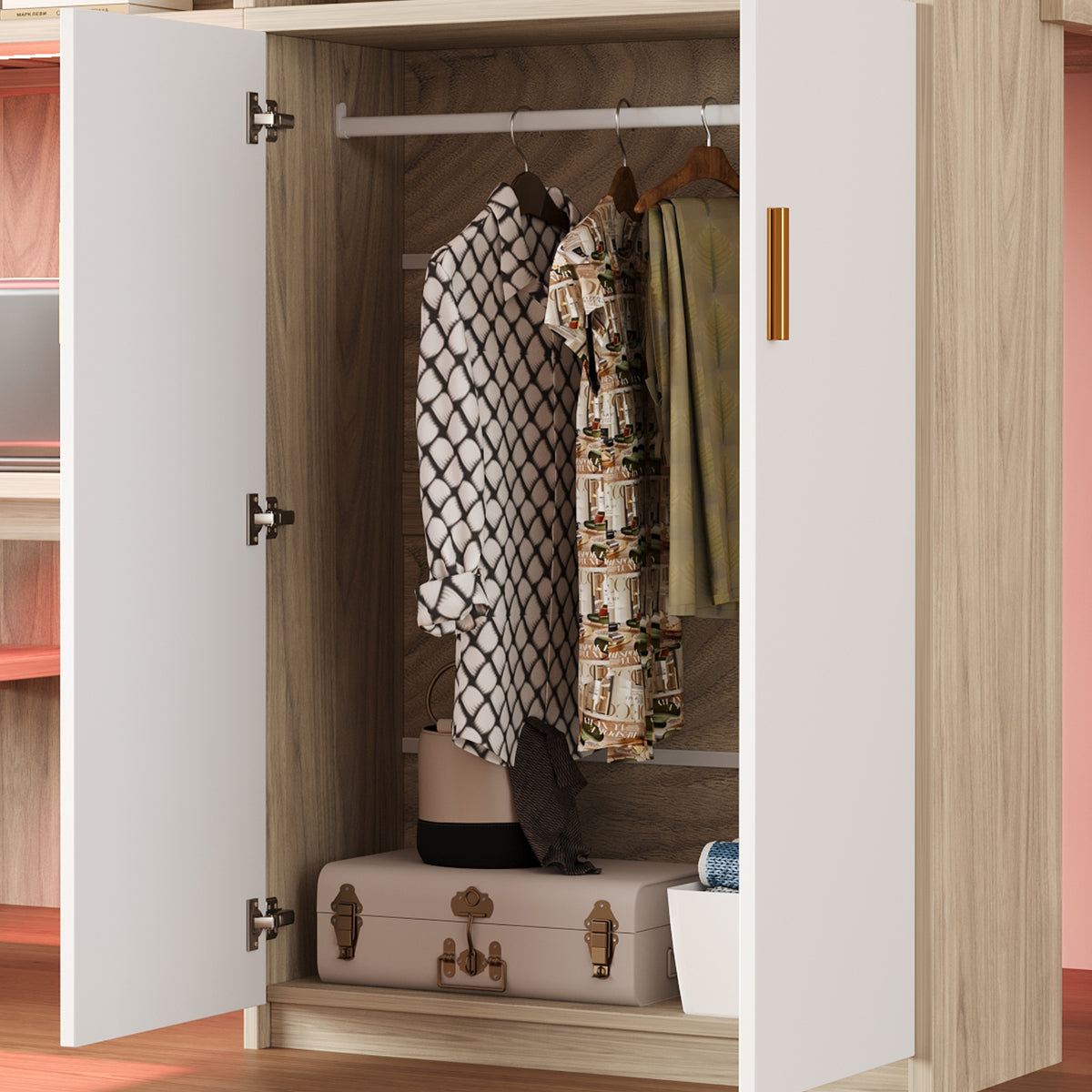 Multifunctional Loft Bed 90x200 with Desk, Wardrobe & Storage, Wood