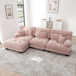 Luxury Modular Corner Sofa - Oversized L-shaped Cloud Couch with Ottoman, Chenille Pink