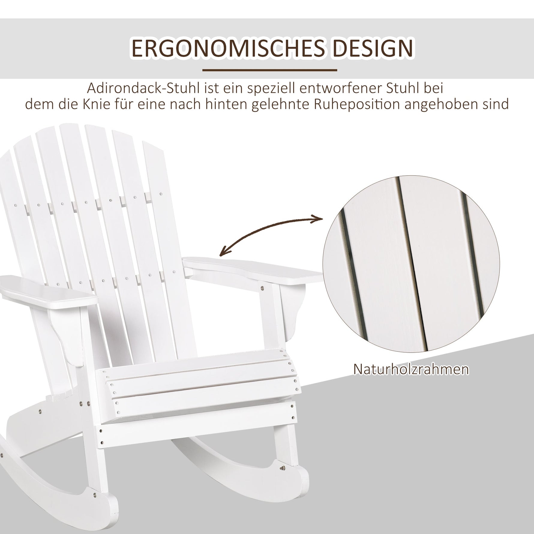 Adirondack Rocking Chair, Weatherproof for Garden/Balcony, White