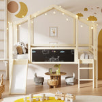 Children's Bed 90x200cm Attic Design Slide Graffiti Board Solid Wood/Wood Color