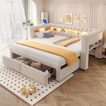 Upholstered Sofa Bed with Pull-Out Bed & Drawers, Beige Velvet