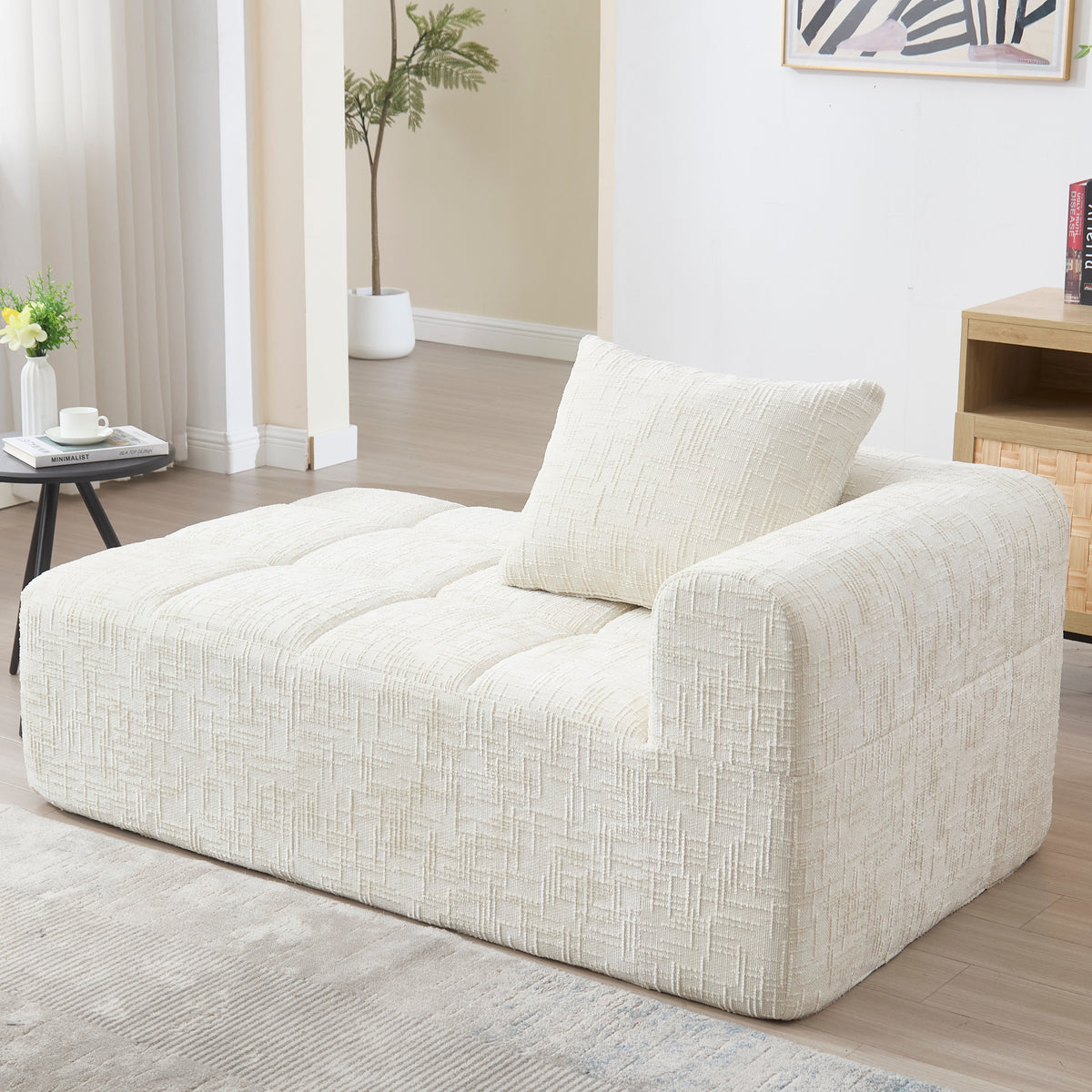 Chaise Longue Sofa, Comfortable No Assembly Side Pockets, Beige