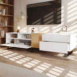 Modern TV Cabinet, Minimalist Design 180x50x38cm, White & Wood Look