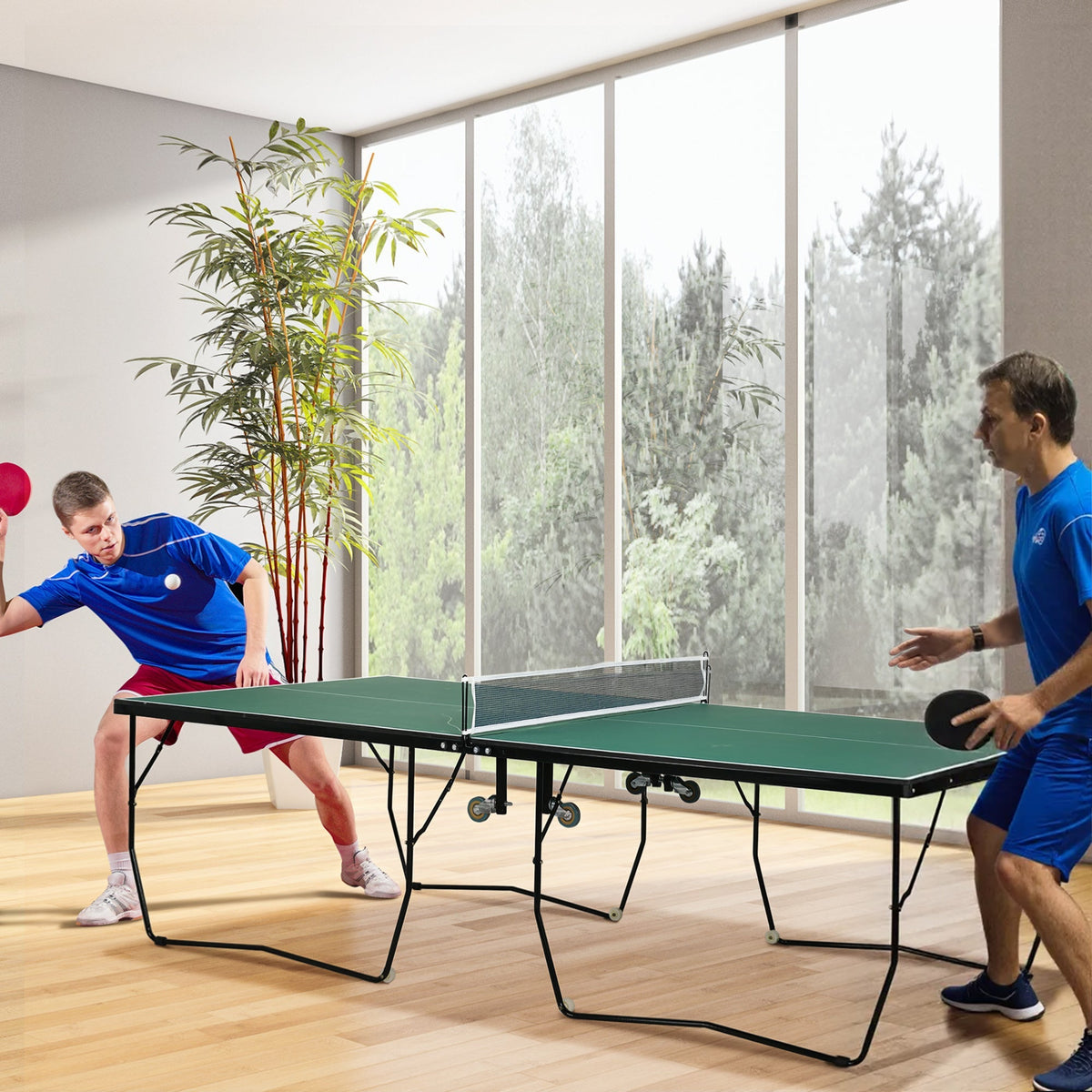Table Tennis Table, Foldable with Wheels & Set, Steel Green