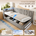 Upholstered Bed 90x200 cm with Storage & LED, Grey Velvet