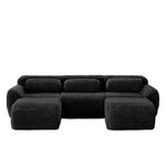 U-shaped Modular Sofa Plush Fabric No Assembly With Cushions - Black