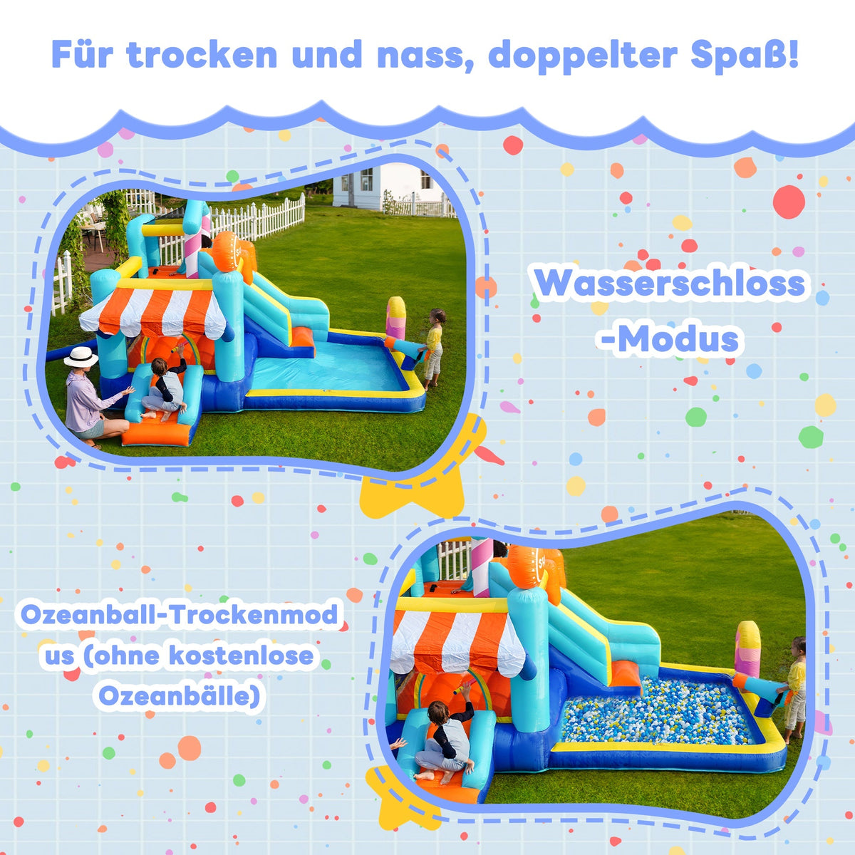 Children's Bouncy Castle Multifunctional Outdoor Water Park + Trampoline, Slide, 450W Blower