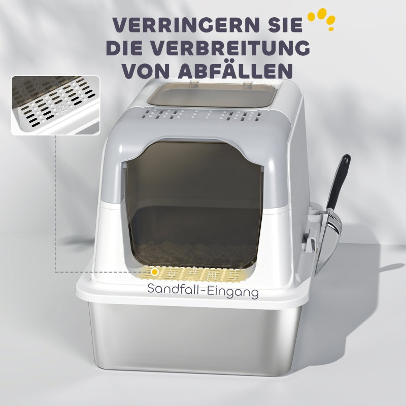 Cat Litter Box with Lid, Litter Scoop, Stainless Steel