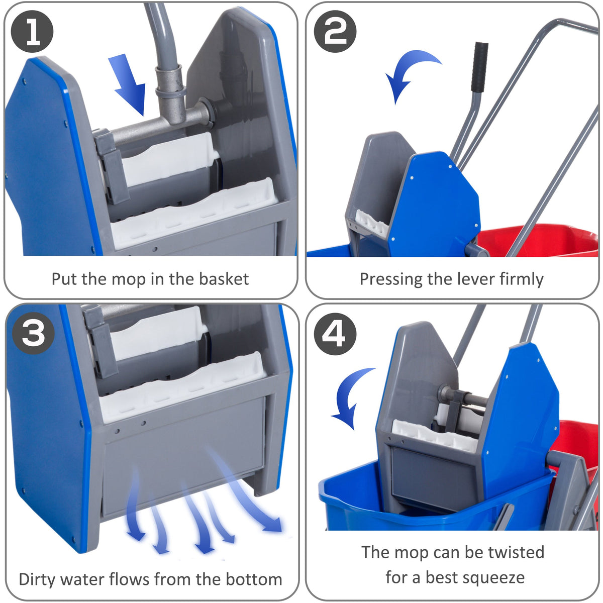 Cleaning Trolley 2 Buckets 4 Wheels Metal/PP Blue/Red