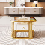 Stackable Coffee Table: High-Gloss Marble, Tea-Brown Glass, Gold Accents, Two-Piece Set