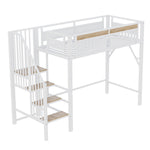 Metal Loft Bed, 90x200cm, Safety Rail with Window & Ladder, White
