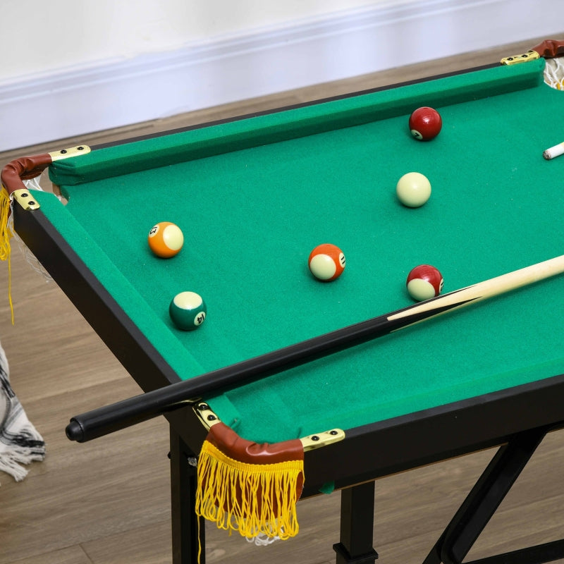Pool Table with Folding and Height-Adjustable Design, Includes 2 Queues and 16 Balls, Green