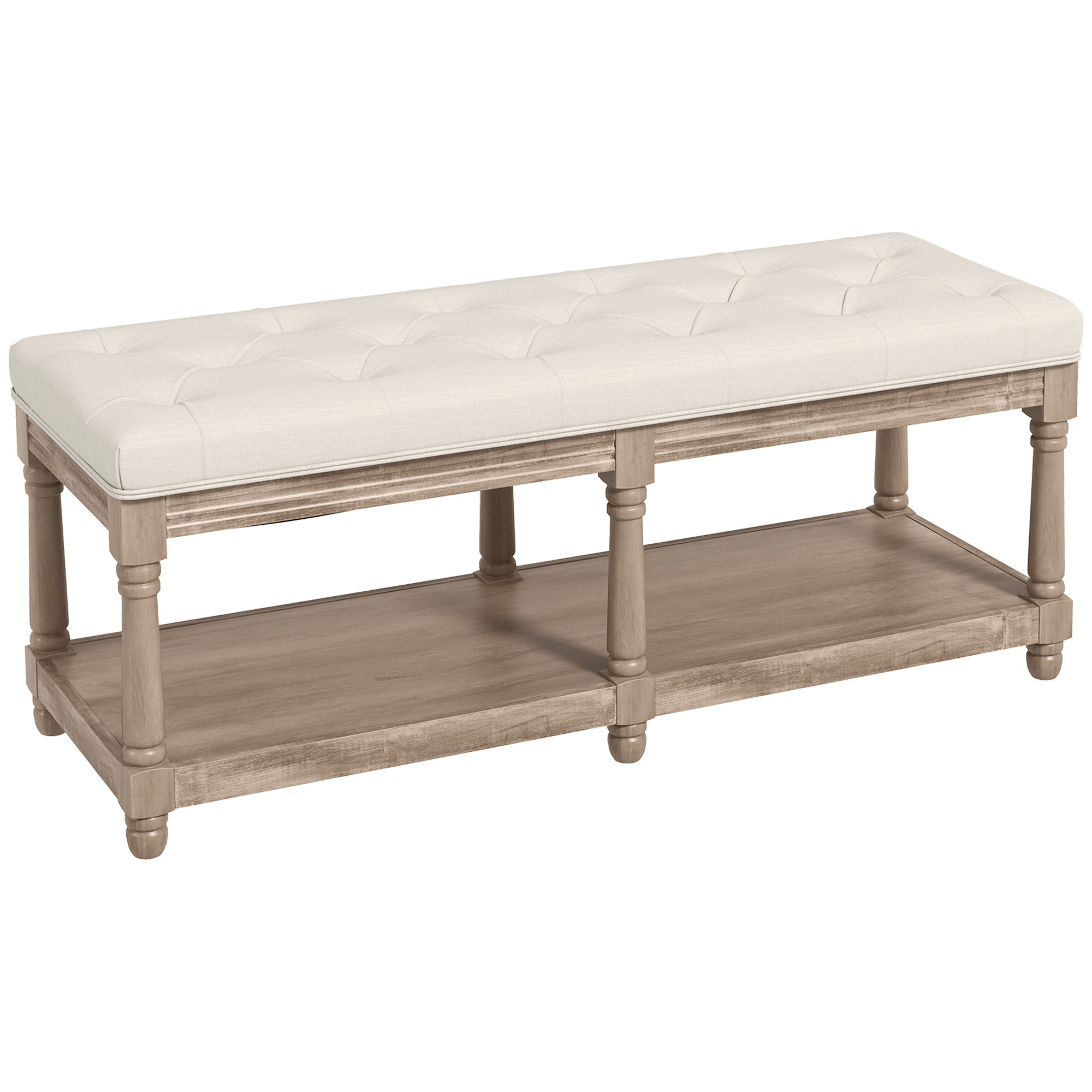 Shoe Bench, Padded Seat, Shoe Rack, Cream