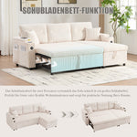 Sofa Bed 3-Seater Hydraulic Chaise Storage USB-C Cup Holders Corduroy
