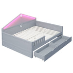Children's Bed 140x200cm with Light Strip & Drawers, Grey